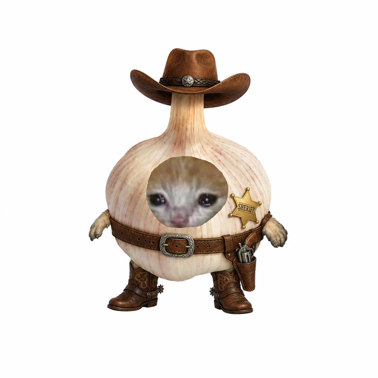 Garlic Cat dressed as a western sheriff
