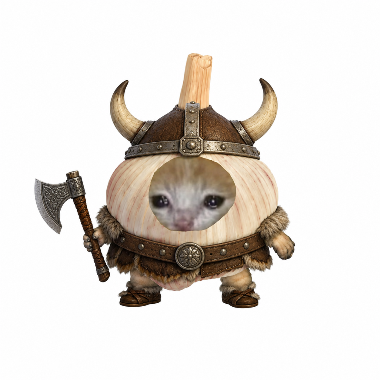 Garlic Cat dressed as a viking